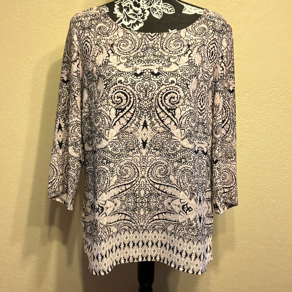 M CYNTHIA ROWLEY BLUSH PINK, TAUPE, GRAY & BLACK ZIPPER BACK TOP